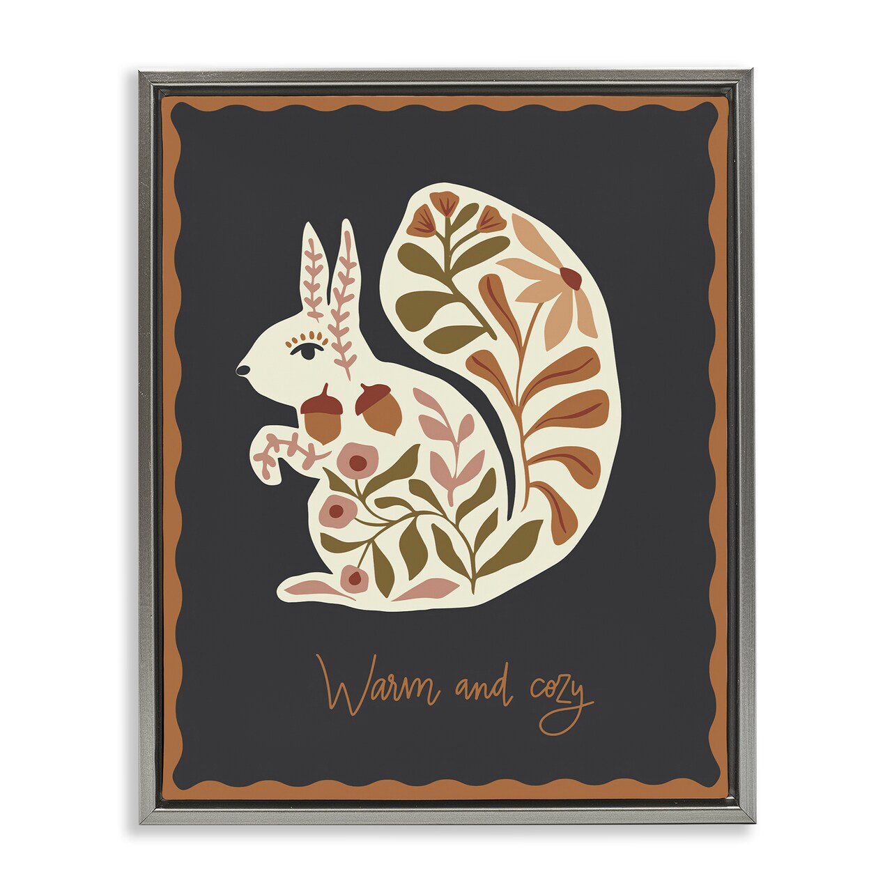 Stupell Industries Autumnal Folk Squirrel Floater Framed Canvas Wall Art Design by Caroline Alfreds
